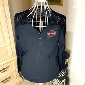 Black Lace Harley-Davidson Long Sleeve Ladies Shirt